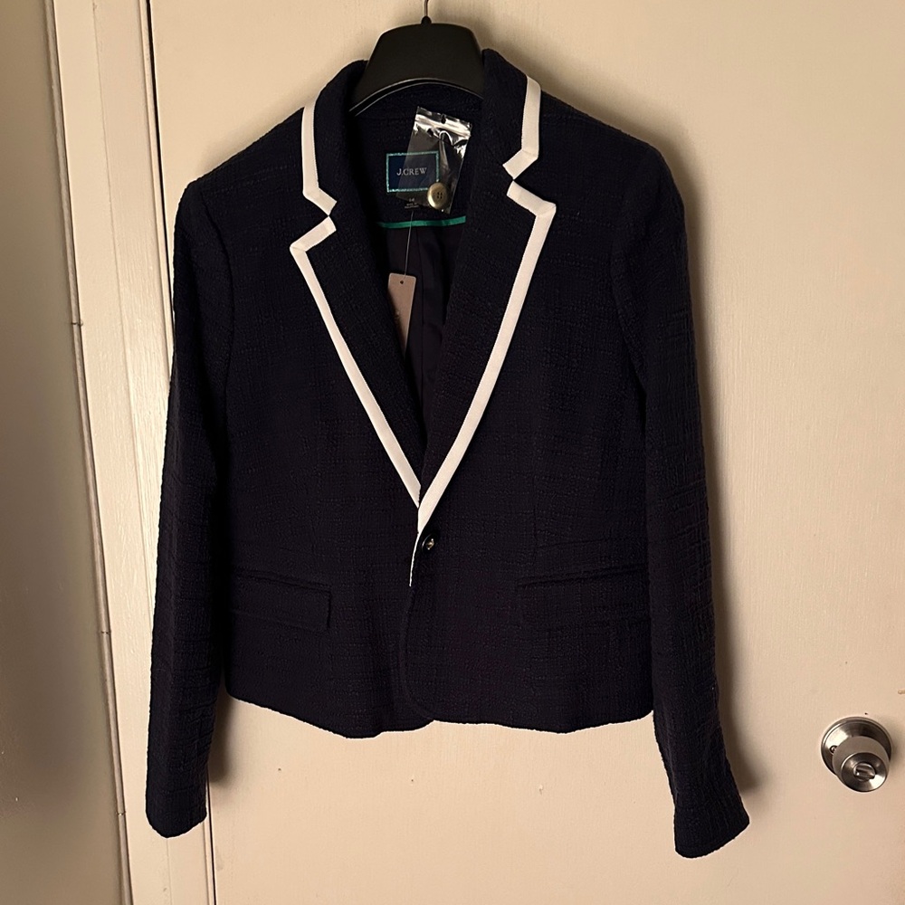 J. Crew Dark Blue Blazer with White Accents